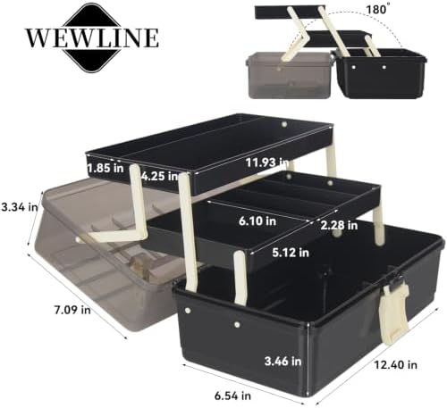 WEWLINE 13-Inch Art Storage Box 3-Layers Plastic Storage Box with Handle Craft Art Bin Portable for Home School Office Travel, Black - Image 2