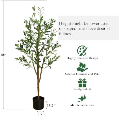 4FT Artificial Olive Tree, Faux Olive Plant in Pot - Image 7
