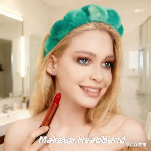 7 Pcs Spa Set, Facial Headband and Wristband Set, Skincare Accessories, College Style Girl Idea Gifts, Hair Accessories for Women and Girls (Tie Dye Green - Image 2