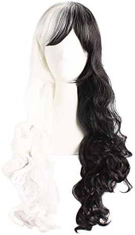 MapofBeauty Lolita Long Curly Clip on Ponytails Cosplay Wig, White/Black - Image 3