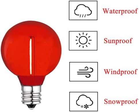 G40 Red LED Bulb 1W Replacement Light Bulbs Shatterproof Waterproof LED Outdoor String Lights Decorative Night Light E12/C7 Candelabra Base for Wedding Patio Garden Yard,15 Pack(Red) - Image 4