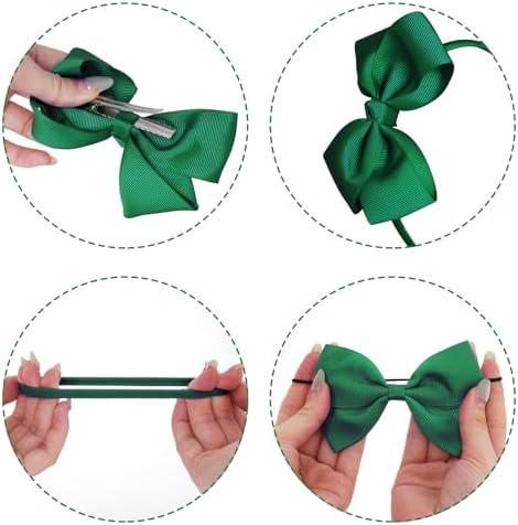 baotongle 11pcs Green School Hair Accessories Set Uniform Hair Bow Headband Clips Hair Ties Curly Bows for Little Toddler School Girls(Green) - Image 7