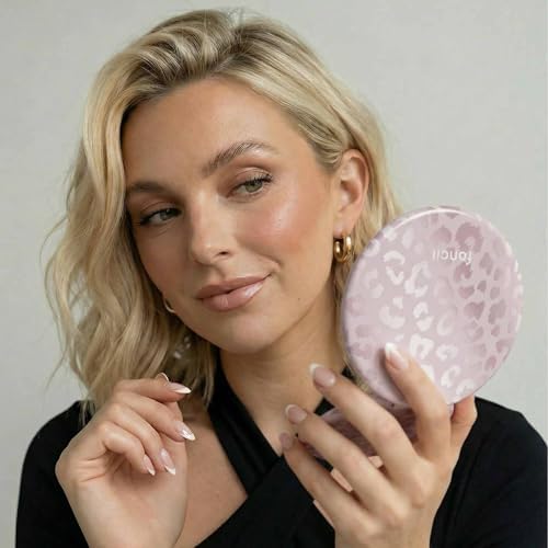 Fancii Taylor LED Lighted Travel Makeup Mirror, Rechargeable, 10x /1x Magnifying, Tru-Glow Lighting System, XL Large 5” Wide | Compact Mirror for Purses (Cosmic Leopard) - Image 2