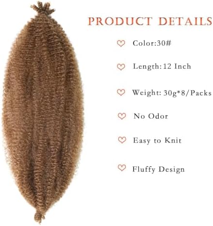 12 Inch Pre-Separated Springy Afro Twist Hair 8 Packs Black Pre-Fluffy Natural Curls are Perfect for Marley Crochet Hair Suitable for Black Women (30#, 12 Inch (Pack of 8)) - Image 2