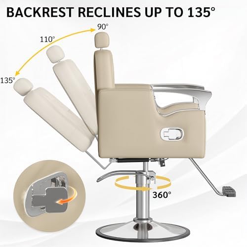 Barber Chair for Hair Stylists, Hydraulic Styling Chair with Heavy Duty Pump, 360° Swivel Barber Chairs with Reclining, Adjustable Headrest, Beauty Salon Equipment, 330 Lbs - Image 4
