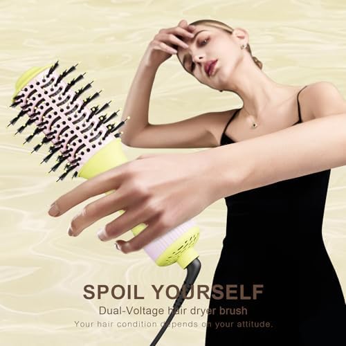 Auto Dual Voltage Hair Dryer Brush Blow Dryer Brush In One- International Travel Essentials For Women - Cepillo Secador De Cabello 2” Oval Size Hair Curler/Straightener Portable Mini Hair Styling Tool - Image 2
