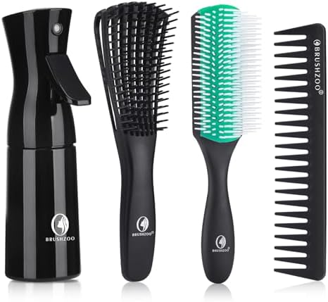 BRUSHZOO Detangler Hair Brush with Hair Spray bottle, Hair Brush for Curly Hair, 9 Row Brush Wide Tooth comb (Green) by Brushzoo