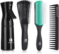 BRUSHZOO Detangler Hair Brush with Hair Spray bottle, Hair Brush for Curly Hair, 9 Row Brush Wide Tooth comb (Green) by Brushzoo