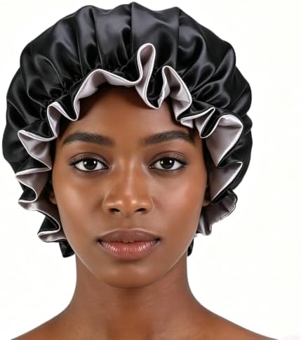 Satin Bonnet for Sleeping Women Wide Elastic - Double Layer Satin Bonnet Hair Bonnet Night Sleep Cap for Curly Hair - Image 3