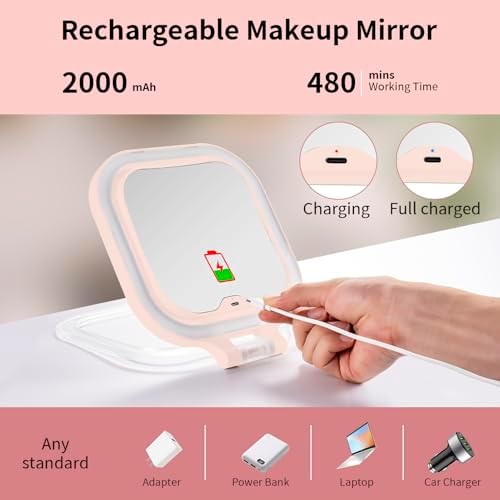 7" Travel Makeup Mirror with Lights & 1X/10X Magnifying Vanity Mirror-Pink - Image 3