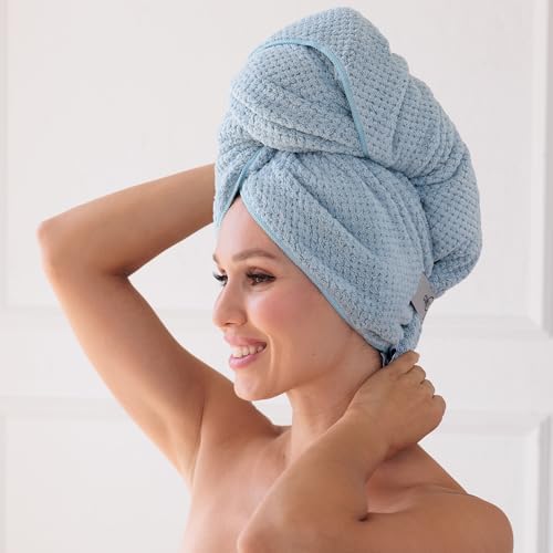 Curly Girl Microfiber Hair Towel Wrap for Women, 41" x 31" Large Quick Dry Hair Towel, Secure Fit with Elastic Strap, Anti-Frizz Hair Plopping Wrap for Long, Thick Hair - Image 6