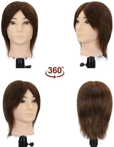 Male Mannequin Head, 8-inch 100% Human Hair Training Head (Includes Beard), Classic Brown Style for Haircutting and Styling Practice - Image 3