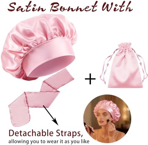 Womens Hair Bonnets Satin Bonnet for Sleeping Silk Bonnets Curly Hairs Braids Silky Sleep Caps with Long Soft Tie Band - Image 2
