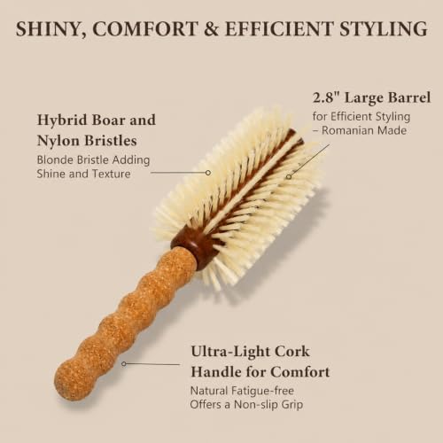 Boar Bristle Round Brush with Rose Quartz Castor Oil Roller Ball Set - Image 3