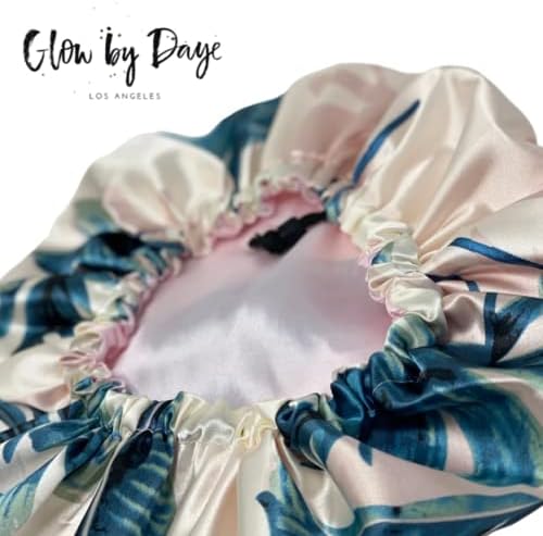 Glow By Daye Satin Bonnet, Double-Layered and Adjustable Satin Sleep Cap, Extra Large, St. Lucia Cream (White Floral) - Image 2