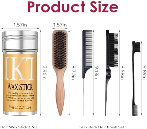 Hair Wax Stick with Slick Back Hair Brush Set for Flyaways, Teasing Boar Bristle Brush, Edge Hair Brushes, Volume Comb, Rat Tail Comb for Girls, Kids, Women & Men, Black - Image 7