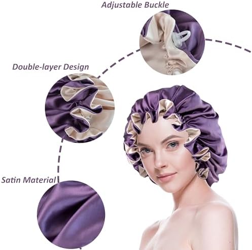Silk Bonnet for Sleeping Satin Bonnets Double Layer Reversible Hair Cap Bonnet for Women Long Curly Braid Hair (Dark Orchid) - Image 3