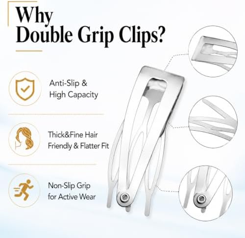 Chinco Silver 24 Pcs Double Grip Hair Metal Snap Clips,2 Inch - Image 3