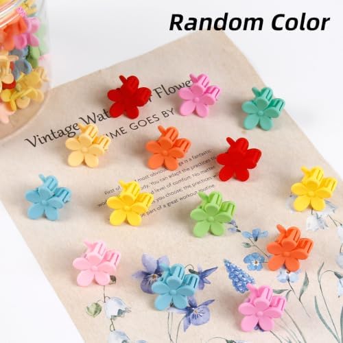 100Pcs Colorful Mini Flower Hair Clips Set, TEBIEKOY Small Hair Clips Mini Mouse Ear Hair Claw Clip Cute Jaw Clips Hair Pins Hair Barrettes Tiny Flower Hair Accessories for Women (Red flower) - Image 3