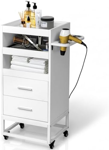 Winado Beauty Salon Trolley Cart with 2 Drawers, 3 Tool Holders, White by Winado