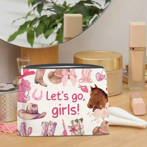 LyoGao Western Cowgirl Pink Makeup Bag, Nashville Cosmetic Bag for Country Girl Friend Daughter Sister, Let's Go Girls - Image 5