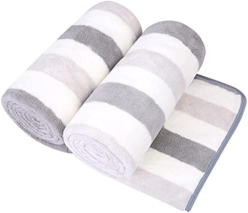 JML Microfiber Bath Towels, 30" x 60", 2 Pack, Cabana Stripe Grey by JML