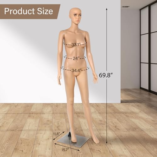 HomGarden Female Mannequin Manikin Full Body Dress Form, 69” Adjustable Mannequin Stand Sewing Dress Model Display Head Turns Dress Metal w/Base - Image 2