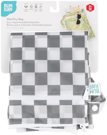 Bumkins Waterproof Wet Dry Bag for Baby, Travel, Swim Suit, Cloth Diapers, Pump Parts, Pool, Beach, Gym Clothes, Toiletry, Hook to Stroller, Daycare, Zipper Reusable Wetdry Packing Pouch, Gray Check - Image 6