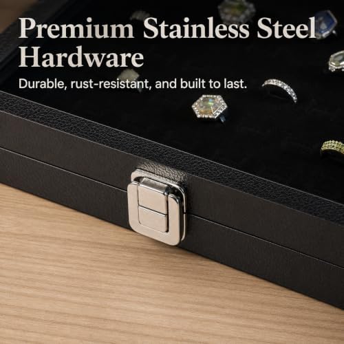 Huji Glass Top Ring Display Showcase With Velvet Insert Liner Jewelry Organizer (1, 72 Slot Case) - Image 5
