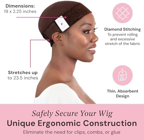 MILANO COLLECTION Wig Grip Caps for Women, Adjustable No Slip Wig Cap with Grip Band, Built-In Secure Elastic HeadBand for Lace Front Styles, Chocolate Brown, 2 Pack - Image 4