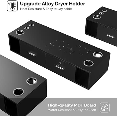 OmySalon Wall Mount Styling Station for Hair Stylist,Beauty Barber Spa Equipment,Salon Cabinet Station with Locking Drawers,Bathroom Dresser with 5 Hair Dryer Holders, Black - Image 4