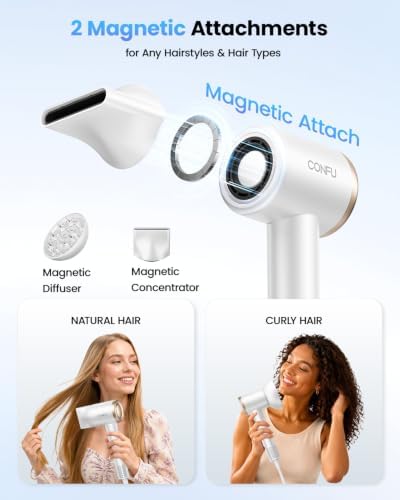 CONFU Hair Dryer with Diffuser for Curly Hair, 300M Ionic Blow Dryer, 110,000 RPM Magnetic Concentrator, 5X Fast Drying, Lightweight & Low Noise Frizz Control for Home Travel Men Women - Image 5