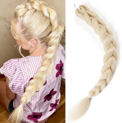 Getgal 24 Inch 613 Braids Ponytail Hair Pre Braiding Hair with Tie Synthetic Golden Hair Extensions for Halloween Costume Cosplay（24inch Ponytail 613） by GetGal
