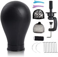 22 Inch Black Leather Wig Canvas Block Mannequin Head with Stand by Bileaf