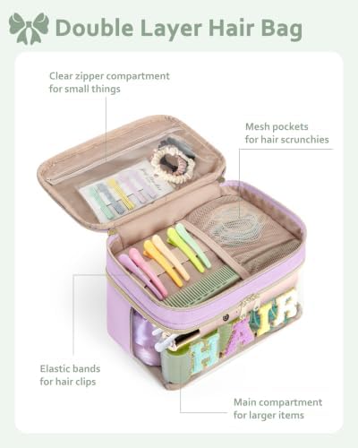 Fasrom Double Layer Hair Accessories Organizer, Preppy Makeup Bag for Girls - Image 2