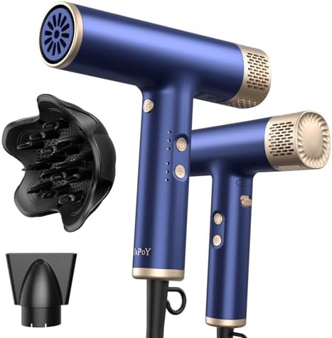 YAPOY Professional Hair Dryer with Diffuser Fast Drying 200 Million Ionic Blow Dryer with 110, 000 RPM High-Speed No Heat Damage Intelligent Thermo-Control Low Noise, Blue by YAPOY