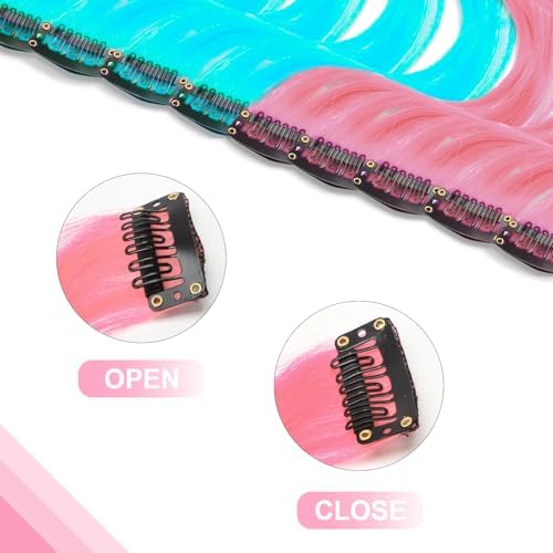 10 PCS Pink and Blue Hair Extensions, Colorful Accessories for Women 17 In - Image 3