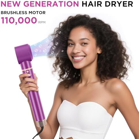 5 in 1 Blow Dryer Brush IG INGLAM MegaAir Hair Styler Brushless Hair Dryer Brush Left/Right Air Auto-Wrap Curler Hot Air Brush Negative Ions No Heat Damage Frizz-Free Drying Curling Straightening,Red - Image 2