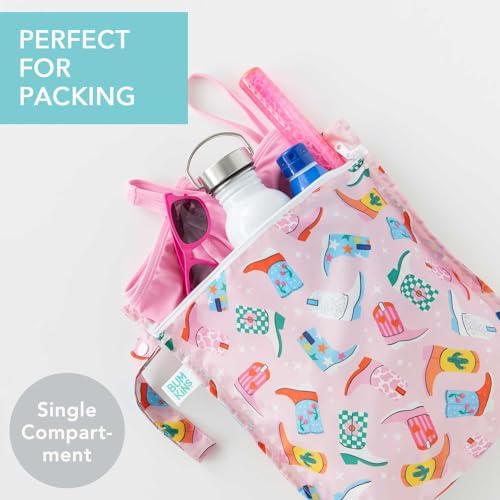 Bumkins Waterproof Wet Bag for Baby, Travel, Swim Suit, Cloth Diapers, Pump Parts, Pool, Beach, Gym Clothes, Toiletry, Hook to Stroller, Daycare, Zipper Reusable Wetdry Packing Pouch, Cowgirl Boots - Image 2