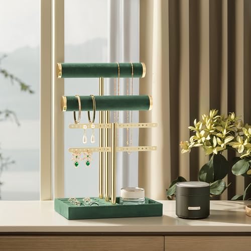 Jewelry Organizer Stand for Necklaces, Bracelets, Earrings, Rings, Green - Image 5