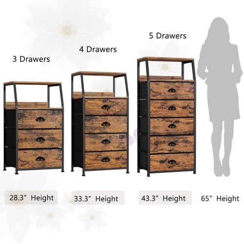 Furnulem Tall Night Stand, Bedside Table for Bedroom, Small Fabric Dresser - Image 4