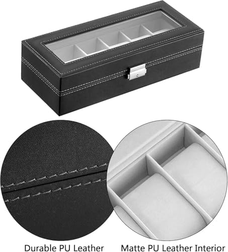 Watch Box for Men,Organizer 6 Slot Watch Display Case,Men Jewelry Box Storage Case,Lined with Soft Velvet and Holder Organizer for Women -6 Slot, Black - Image 3