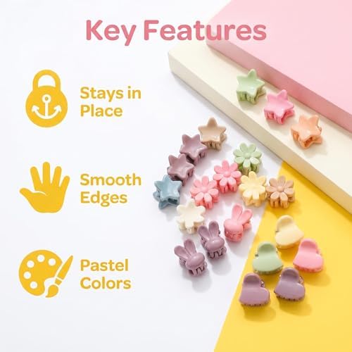 100 Pcs Mini Hair Clips for Girls, Cute Pastel Flower & Animal Design Clips, Durable Plastic Hair Accessories for Toddlers and Kids - Image 2