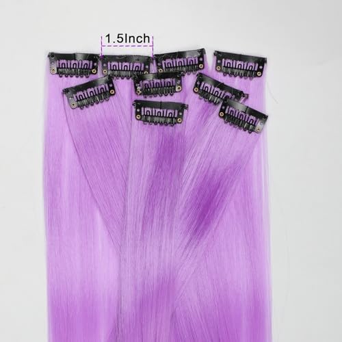 Ms Aloe Glow in the Dark Hair Extensions Light Purple Clip in Hair 22inch Synthetic Straight Hair Clip in Luminous Colored Hair Extensions for Women (10pcs Purple) - Image 4