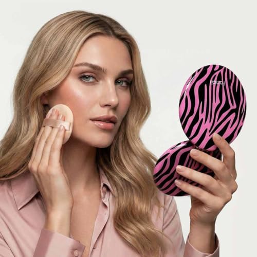 Fancii Taylor LED Lighted Travel Makeup Mirror, Rechargeable, 10x /1x Magnifying, Tru-Glow Lighting System, XL Large 5” Wide | Compact Mirror for Purses (Hot Pink Safari) - Image 2