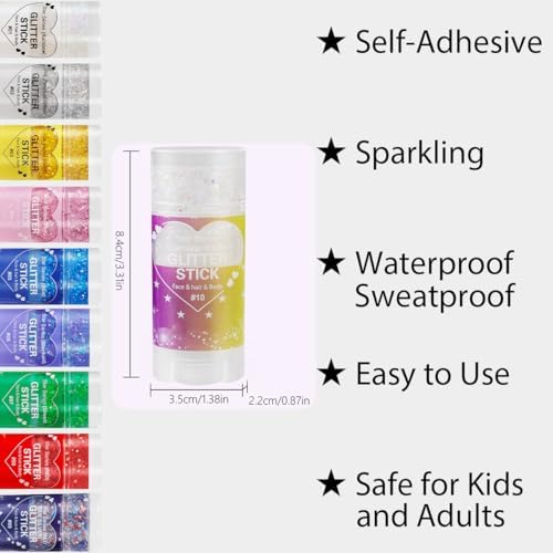 Mysense Carnival White Body Glitter Stick,Face Hair Glitter Gel for Women Kids,Sparkling Mermaid Sequins Chunky Glitter Face Paint Makeup,Singer Concert Outfit Festival Rave Accessories - Image 3