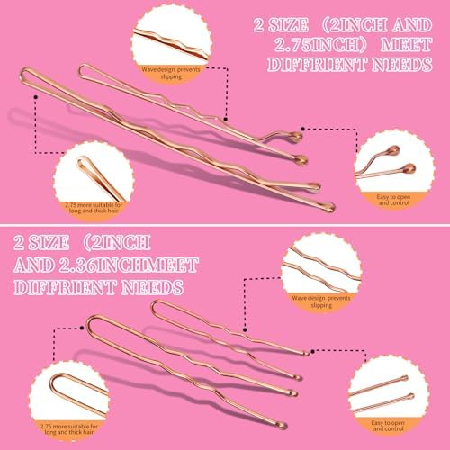 Teenitor 300pcs Bobby Pins Rose Gold Hair, Hair Pins for Women Girls Dance - Image 4