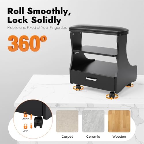 Pedicure Foot Rest Trolley with Wheels and Drawer - Image 5