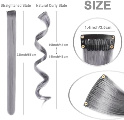 10 Pcs Gray Curly Wavy Synthetic Clip-In Hair Extensions 17 Inch Women Gift - Image 3