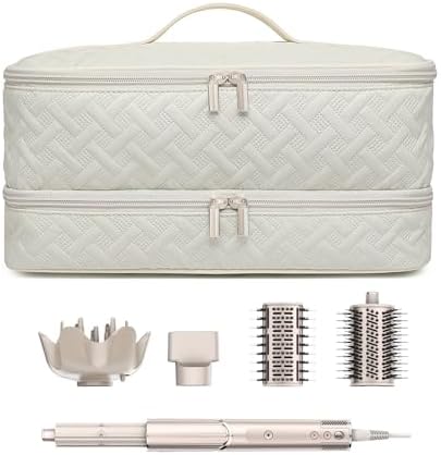Double-Layer Travel Carrying Case for Revlon One-Step Hair Dryer Brush Volumizer Styler Shark FlexStyle Attachment Portable Storage Organizer Bag Hair Tools Travel Bag (Beige) by ARLMEGOR